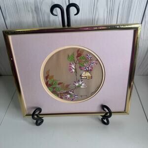Vintage Signed Butterfly Painting David Goh Brass Frame